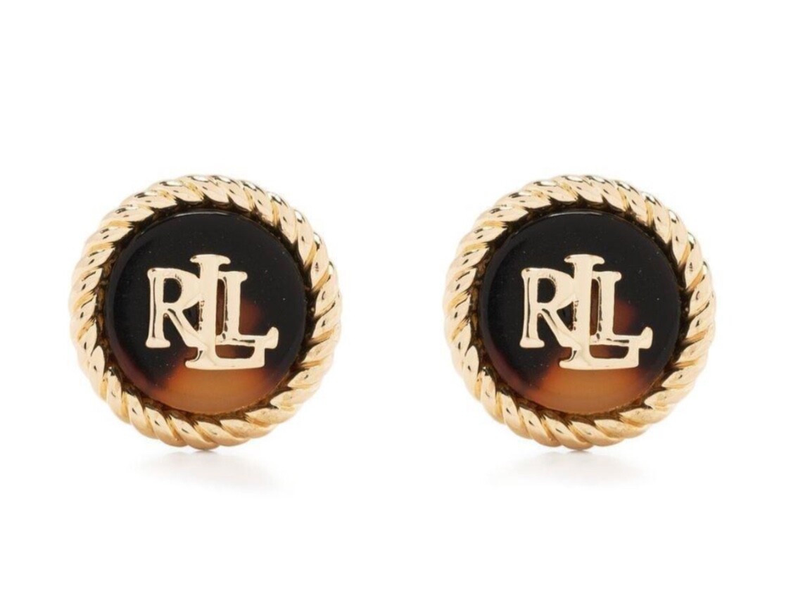 Lauren Ralph Lauren Gold Tone Tortoiseshell Logo Stud Earrings