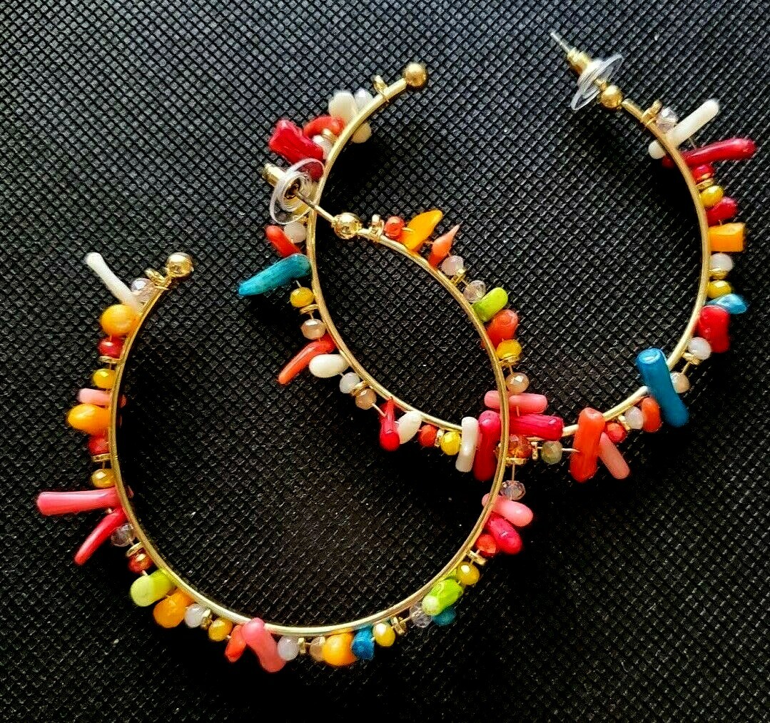Boho Hoop Earrings Fashion Beaded Round Statement Stud Retro Multicolor