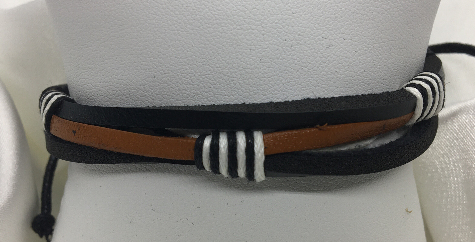 Mens Women Leather Bracelet Wristband Stackable Adjustable Tie 2068