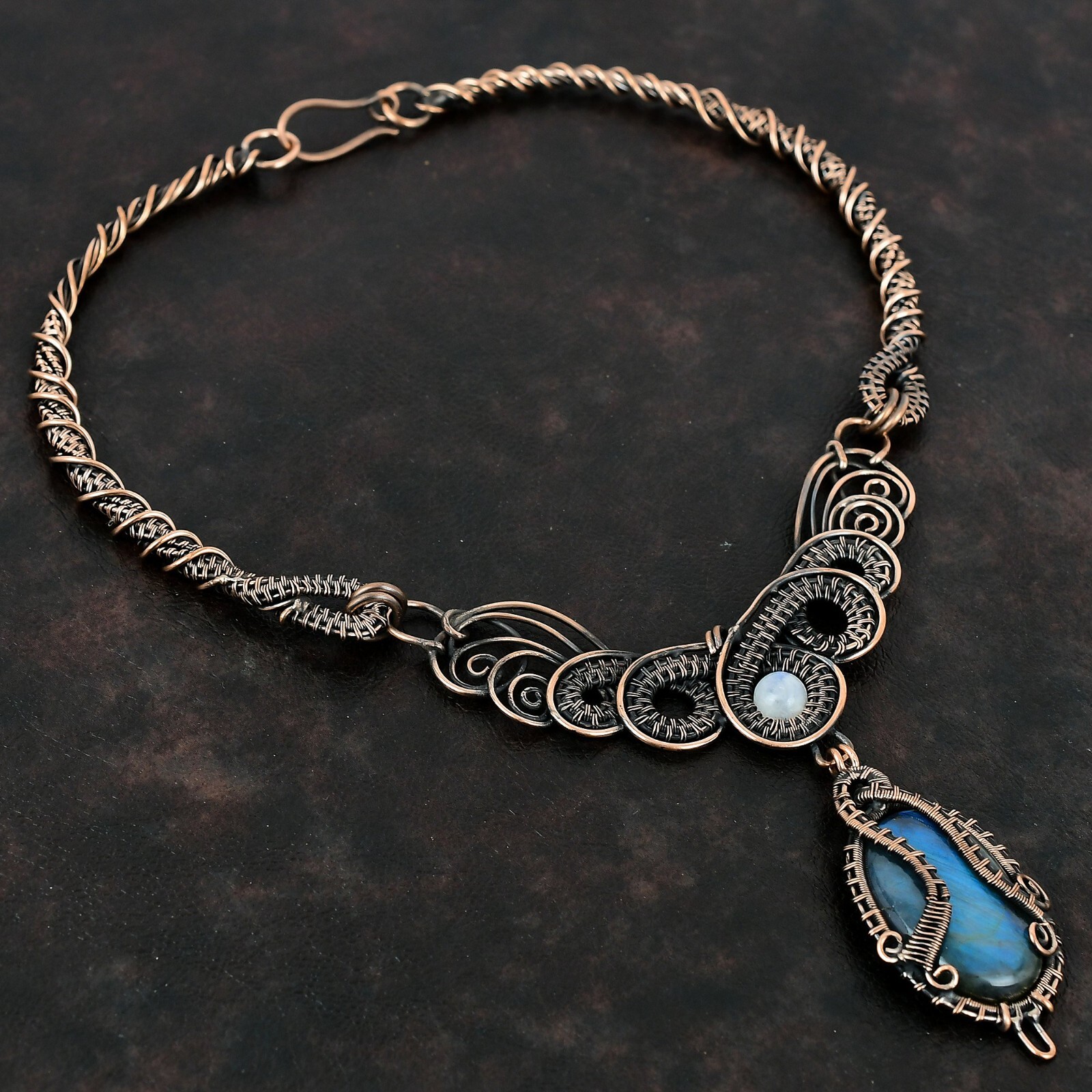 Labradorite Wire Wrapped Adjustable Necklace Handcrafted Copper Holiday 18.0″