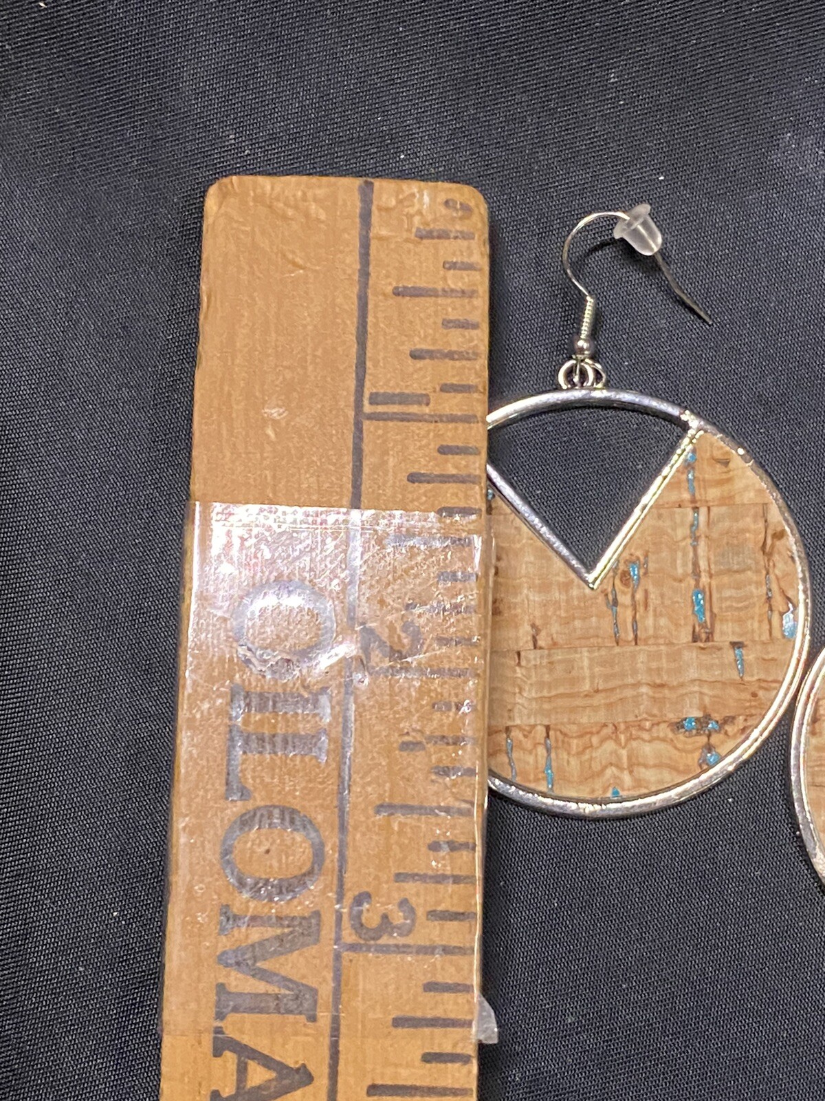 SILVER TONE METAL PAINTED CORK DANGLE EARRINGS 2.75”
