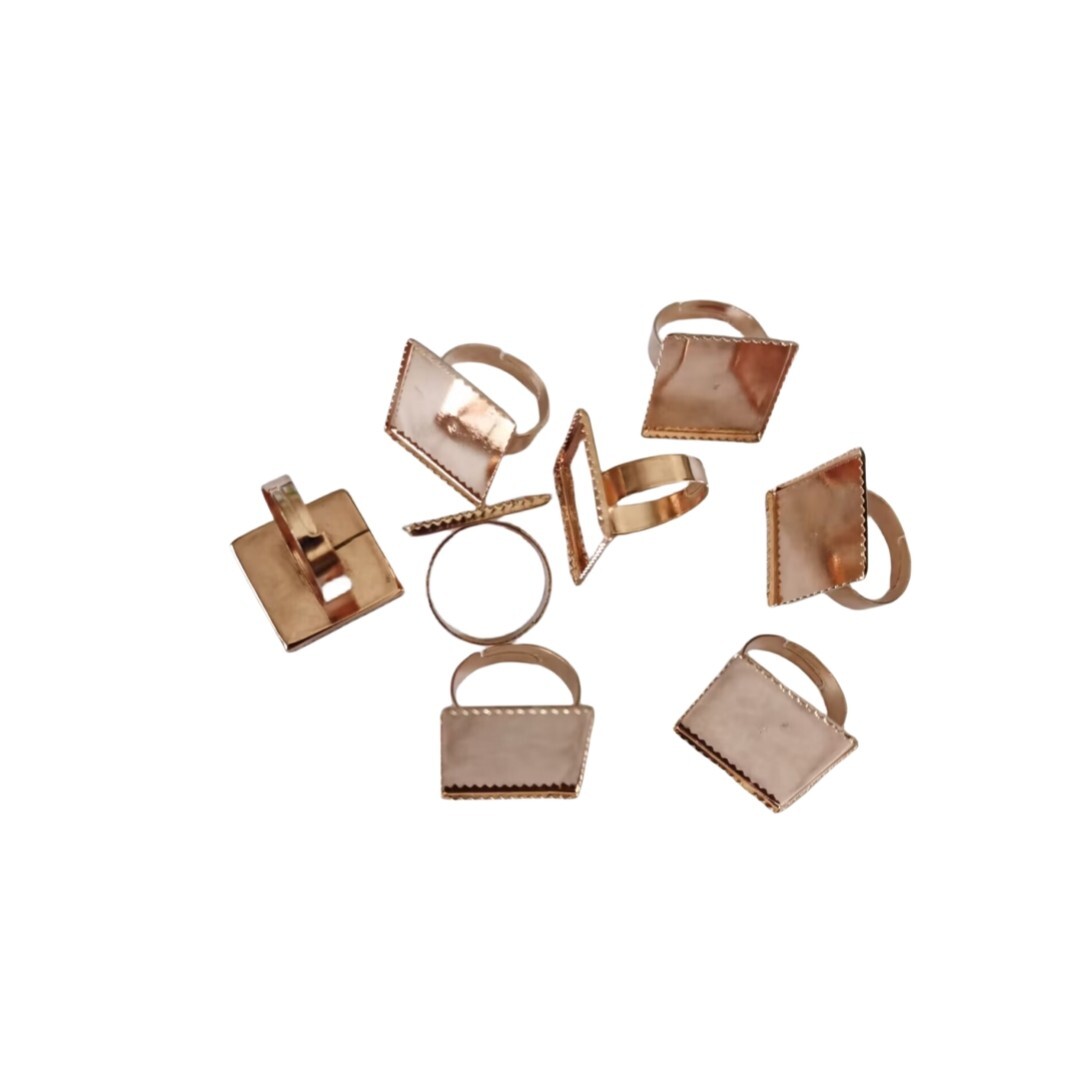 30PCS Rose Gold Color Adjustable Ring Base Blank Glue-on 20mm or 0.8″ SQUARE