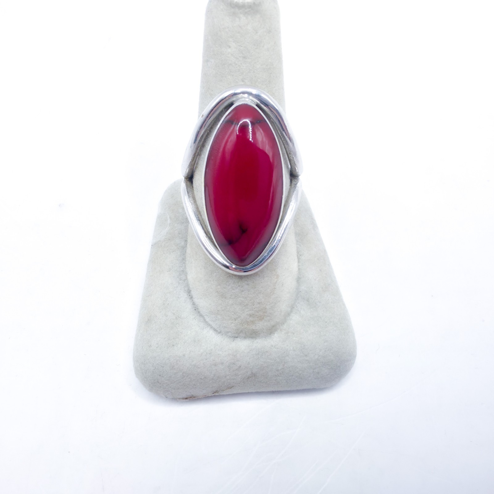 Vintage ATI Mexico .925 Sterling Silver Red Jasper Modernist Wave Ring Size 7