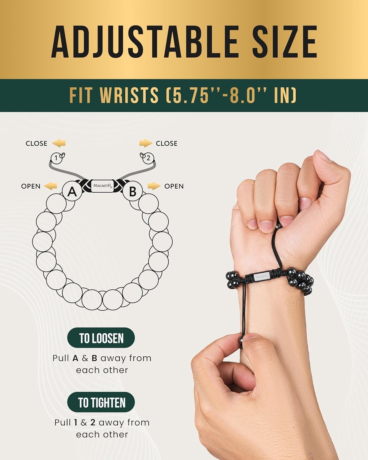 MagnetRX® Magnetic Hematite Bracelet MAX Strength Magnetic Stones Beaded Magnet