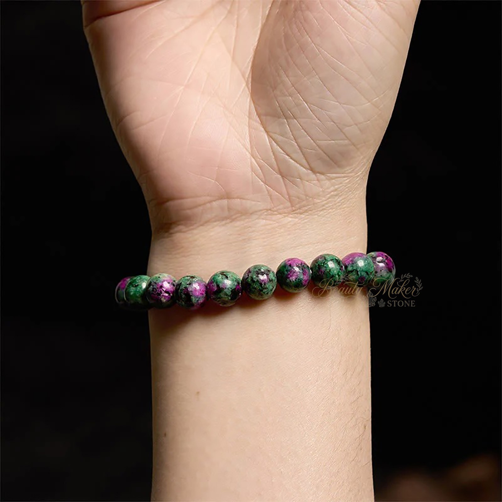 Natural Ruby Zoisite Bracelet 8mm Round Bead Anyolite Gemstone Women Gift 7 inch