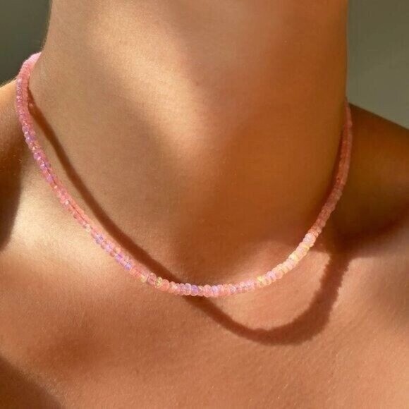 AAA Pink Ethiopian Opal Necklace with Gold Chain Fire Opal Spiritual Jewelry
