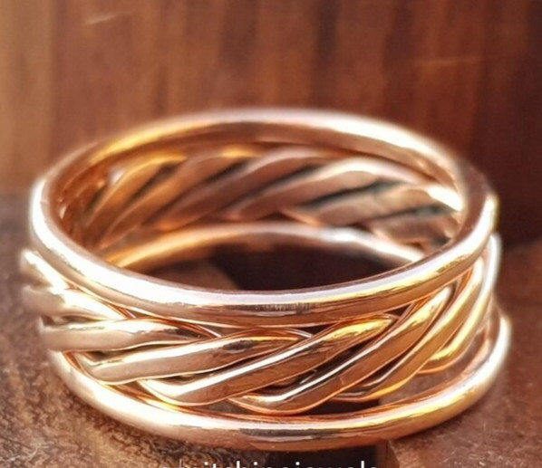 Solid Pure Copper Brass Minimalist Healing Ring, Handmade, Unisex, Hammer