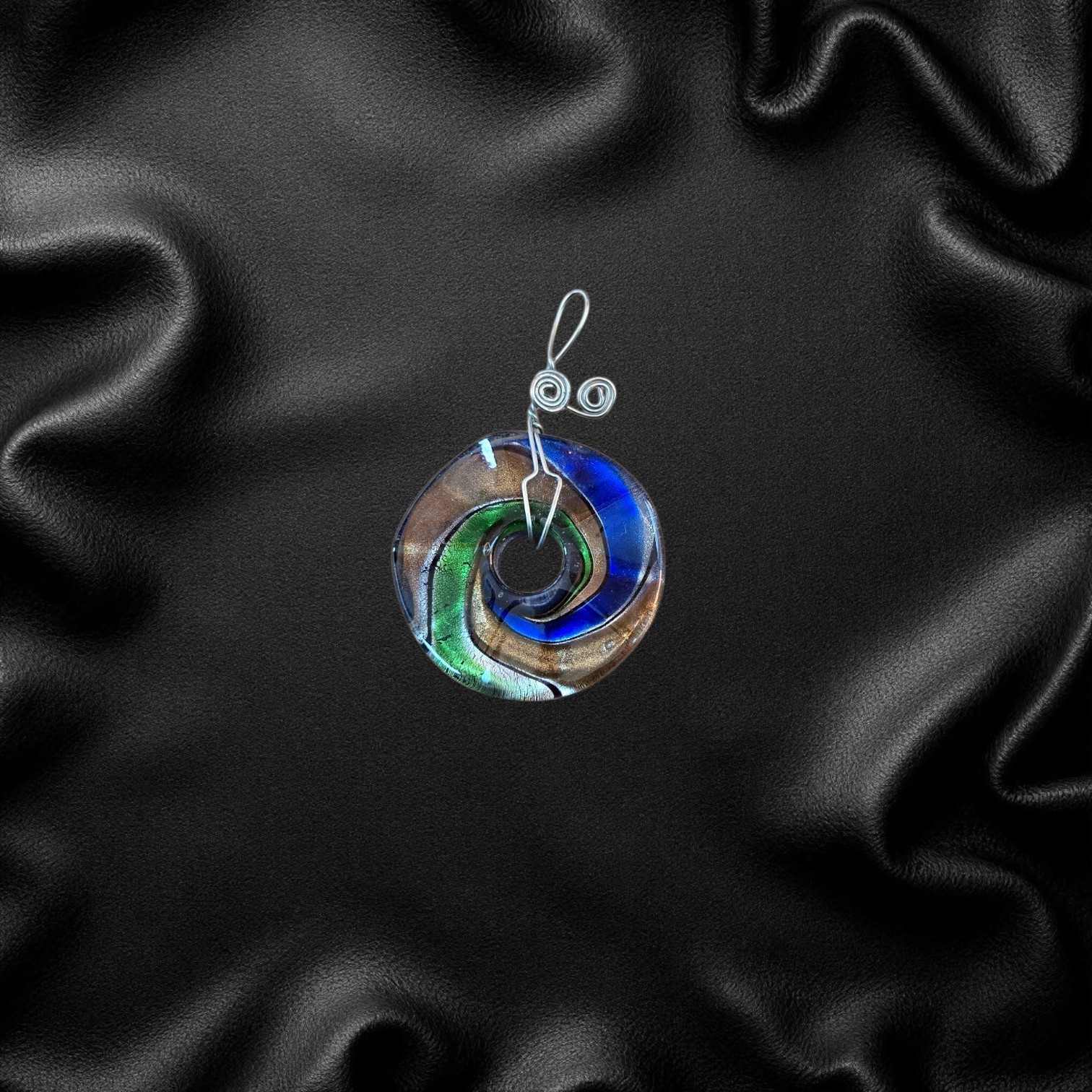 Blue Gold Green Silver Swirl Round Unique Necklace Pendant