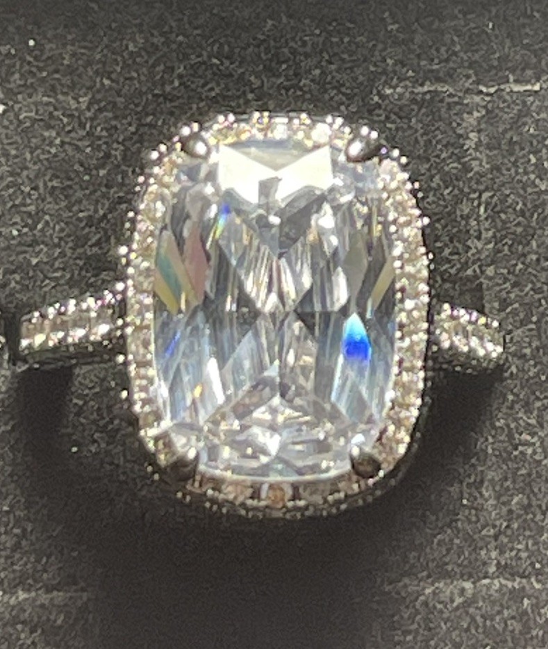 Modern Halo-Style Cocktail Ring w/Large Stone On Band Pave Set