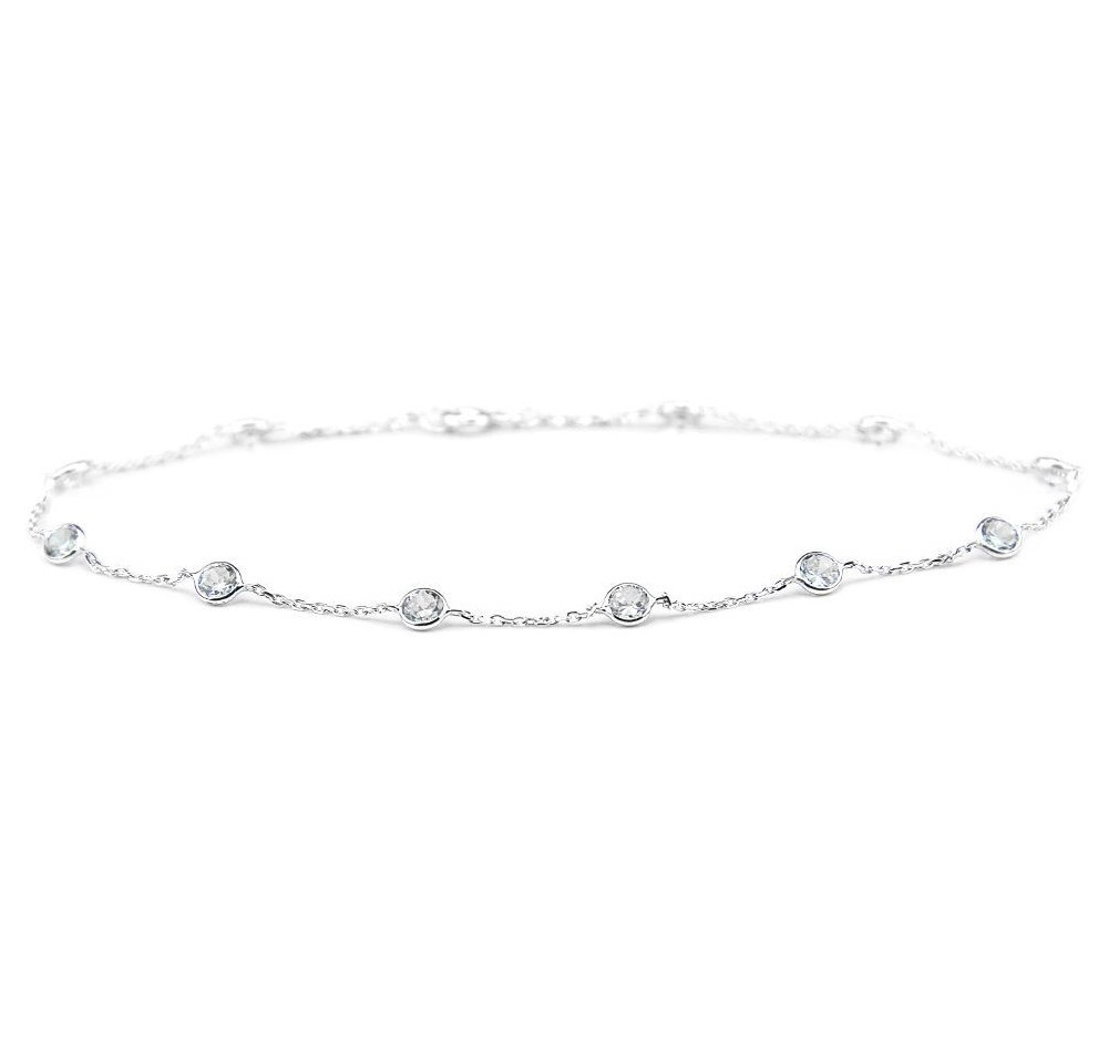 14K White Gold Anklet With Round Cubic Zirconia By The Yard 10 Inches