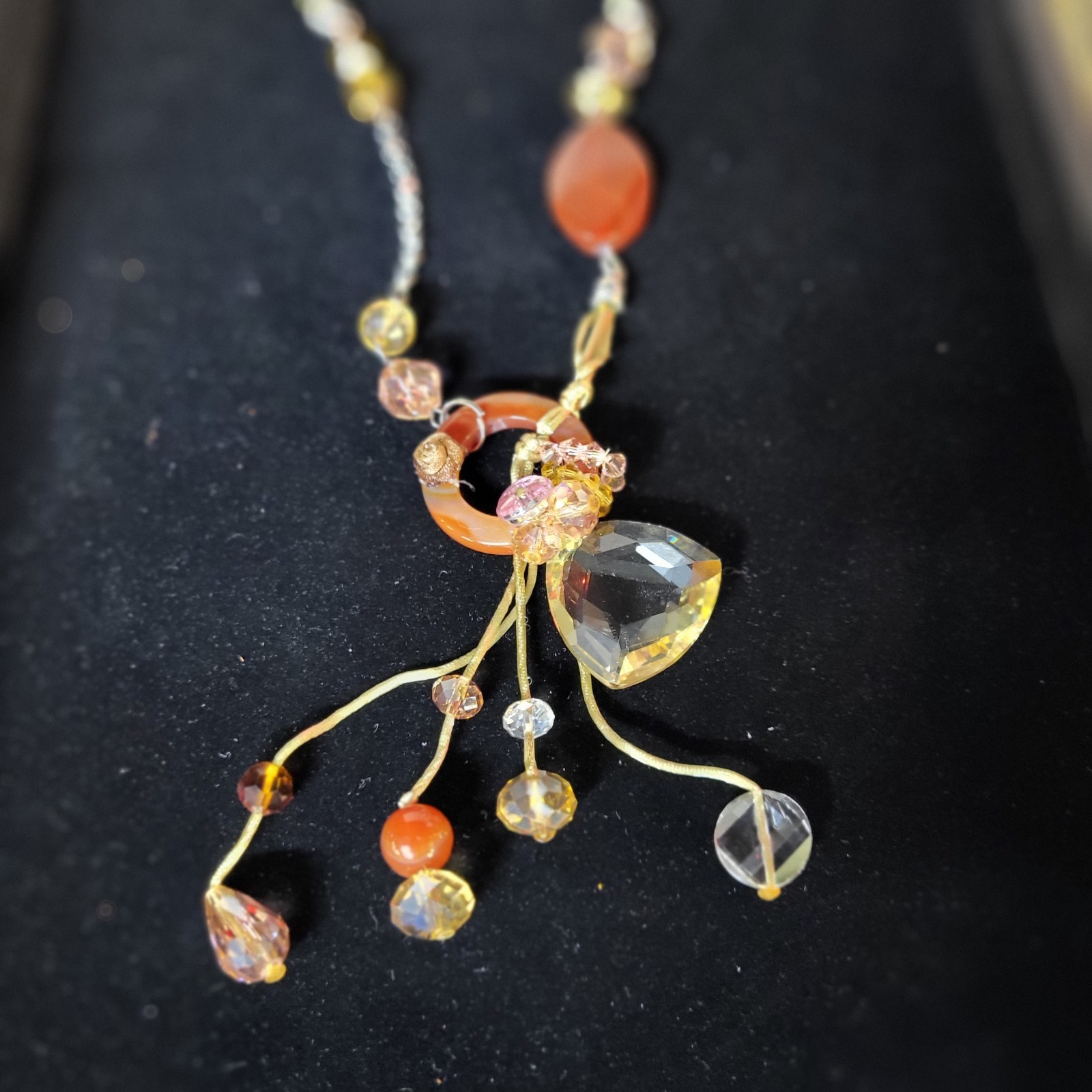 Murano Crystal Necklace Pendant Drops Venetian Glass Cord Adj. VTG STUNNING Boho
