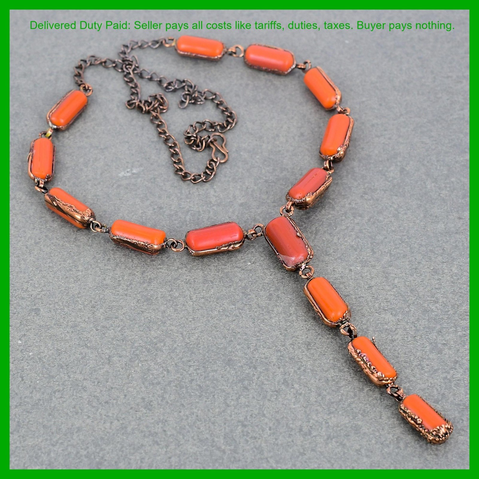 Natural Red Coral Turquoise Copper Electroformed Chain Birthday Necklace Jewelry
