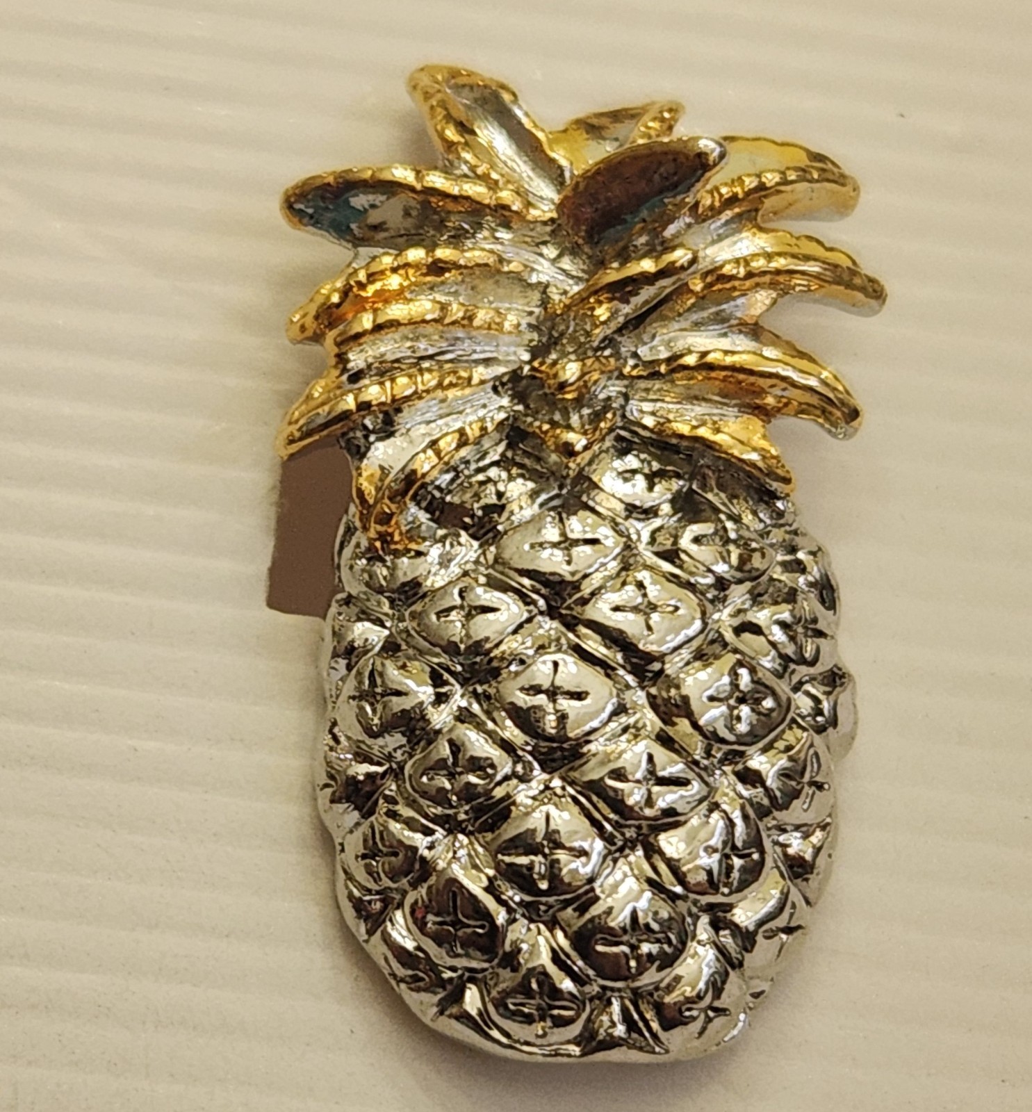 Pineapple Shaped 2 Tone Silver & Gold Stud Earrings On Card