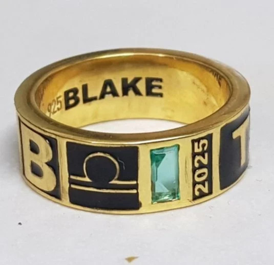 Customized High School College Class Ring for Men,Women Text and Birthstone Band