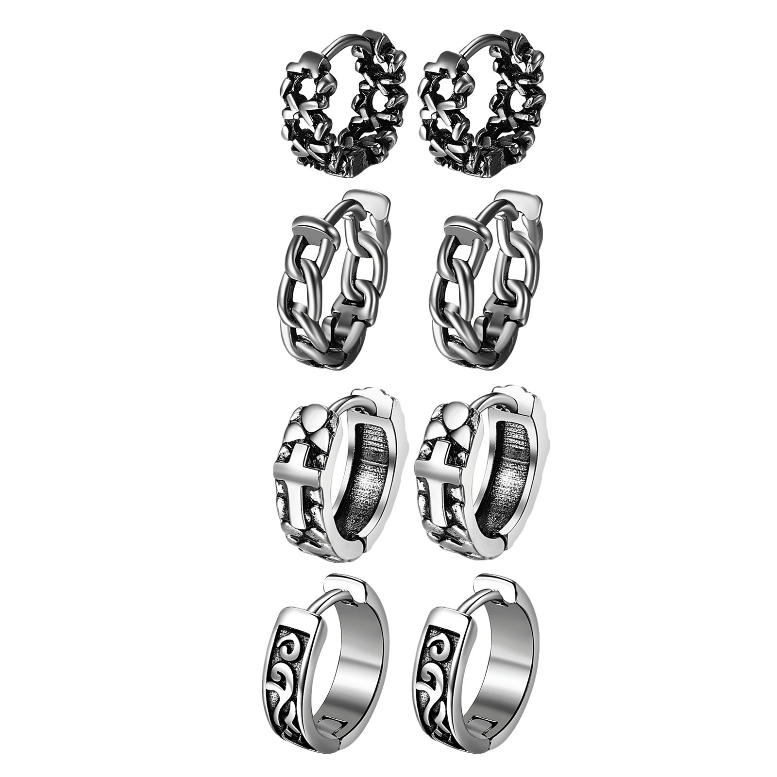 2pcs Punk Stainless Steel Hoop Huggie Ear Stud earrings Gothic for Mens Women