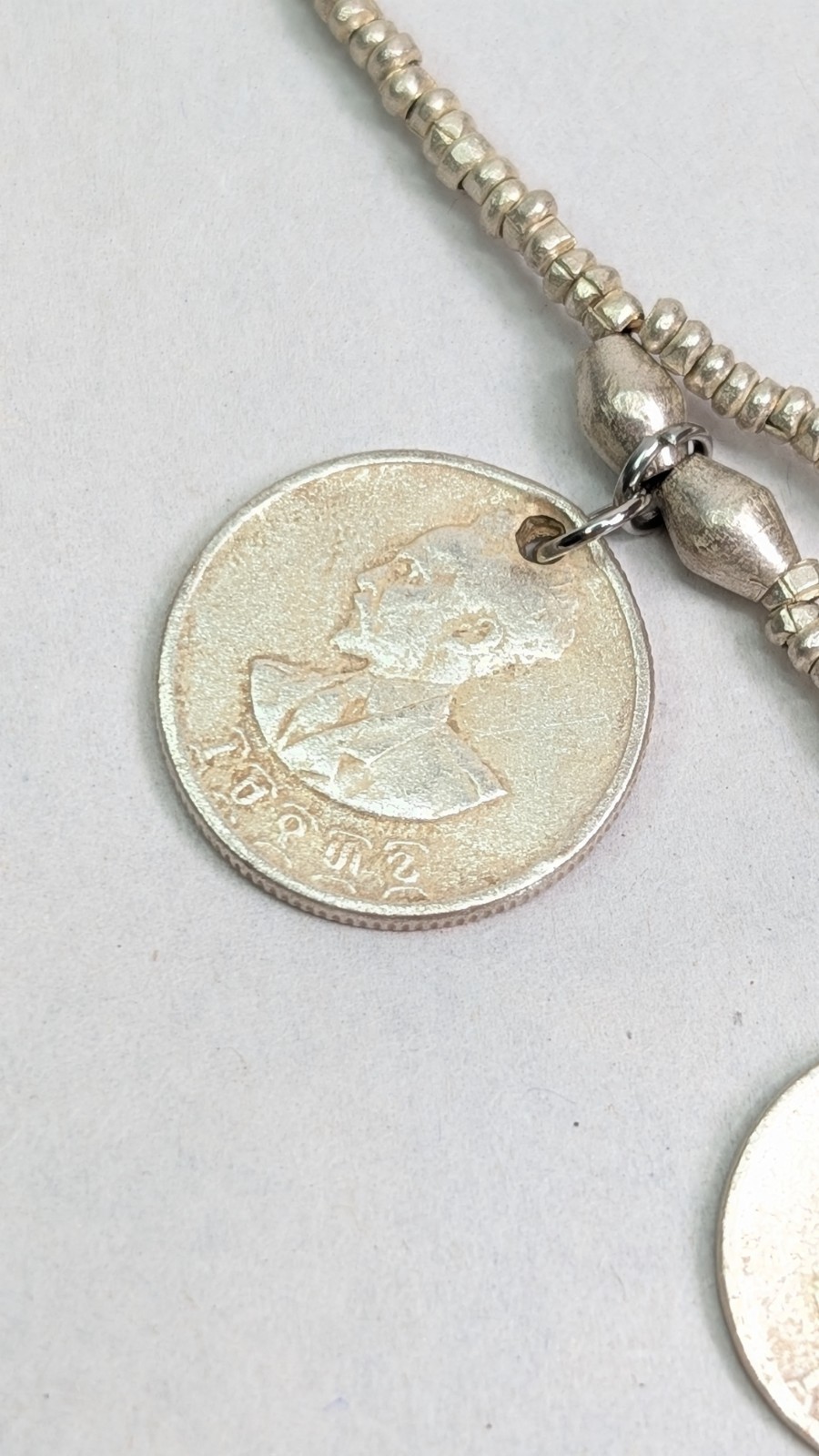 Emperor Haile Coin Necklace Silver Over Copper Double Strand Layered 30-34″