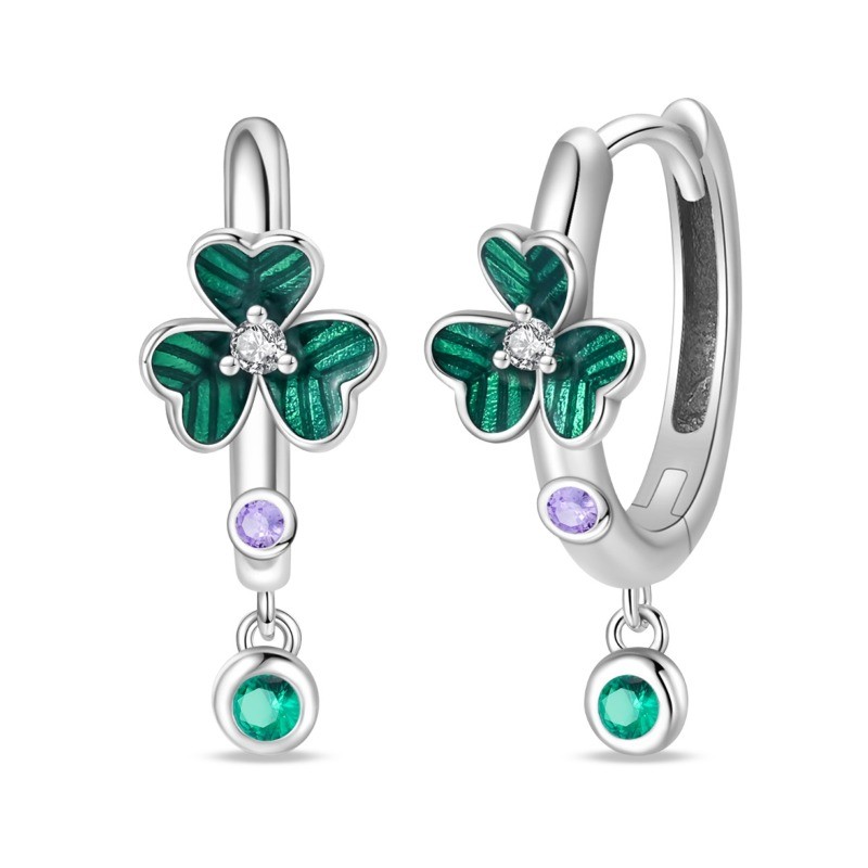 KUNSIR 925 Sterling Silver Lucky Clover Huggie Hoop Earrings For Women Jewellry