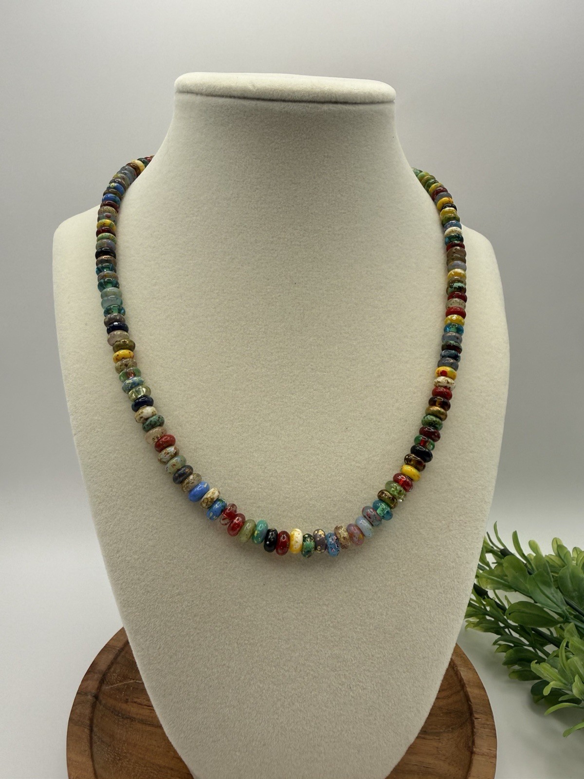 Dark and Moody Multicolor 6mm Rondelle Glass Bead Necklace – 18″