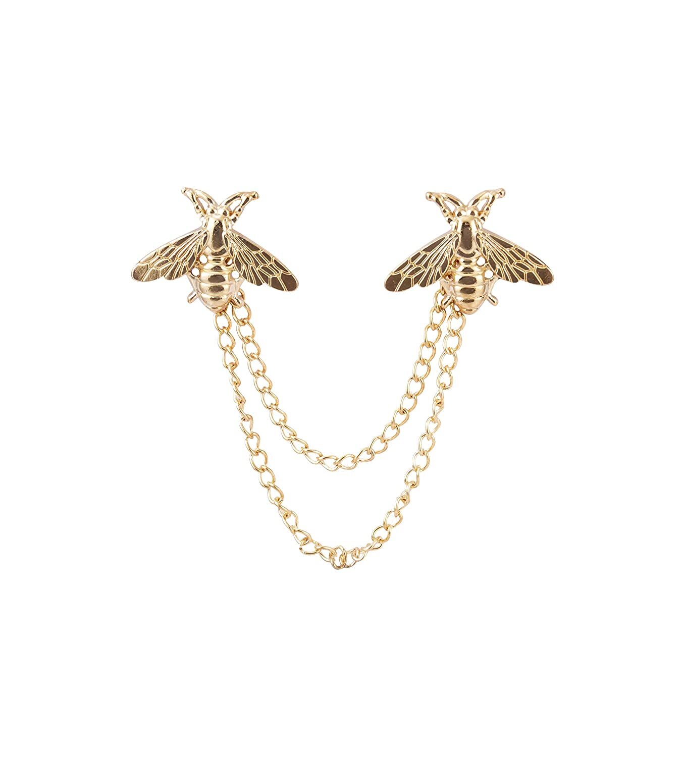 Golden Cute Bee with Hanging Chain Tassel Badge Suit Collar Brooch
