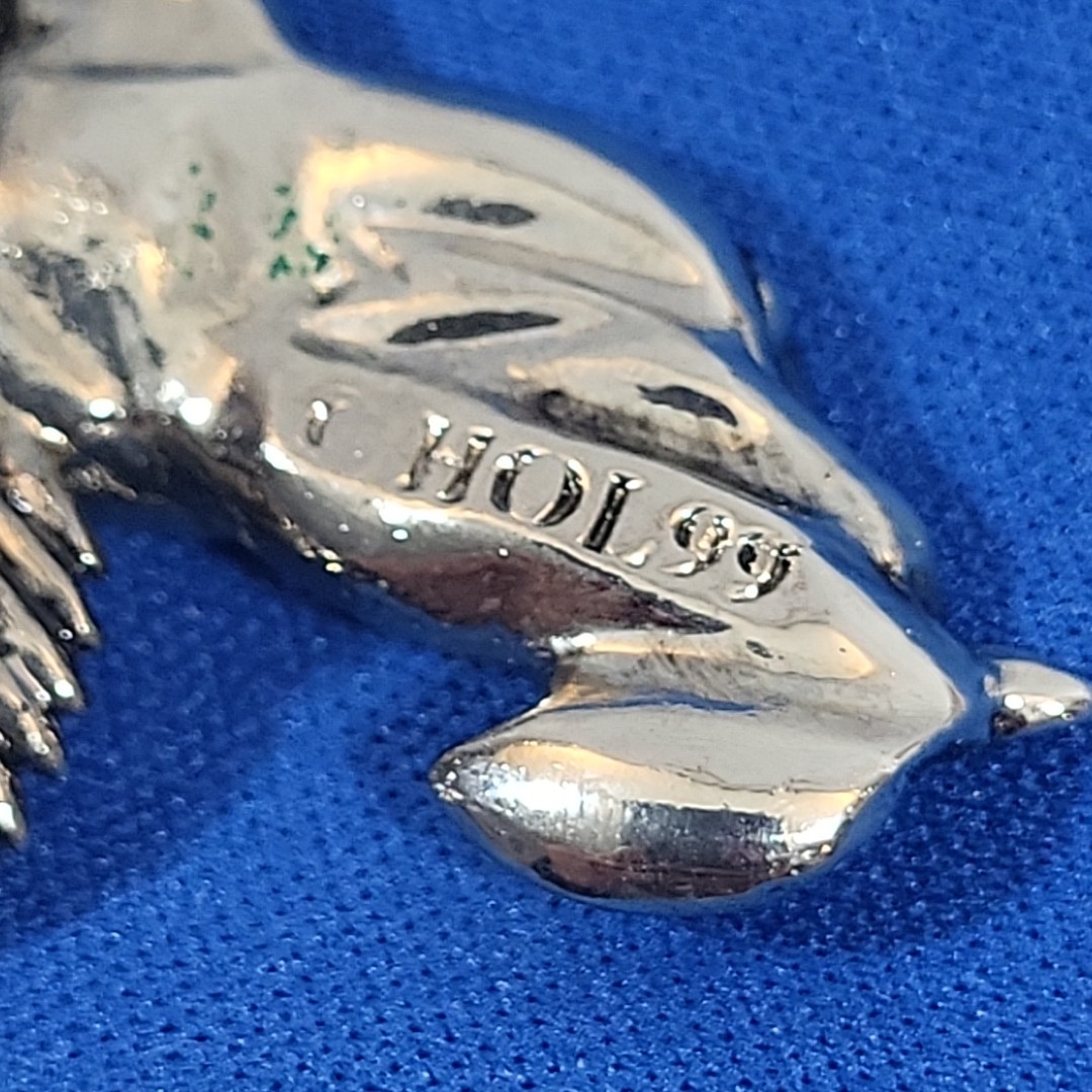 ANGEL 2000 BROOCH Pin Silver Tone Signed HOL 99 Heaven Religious Wings Halo Girl