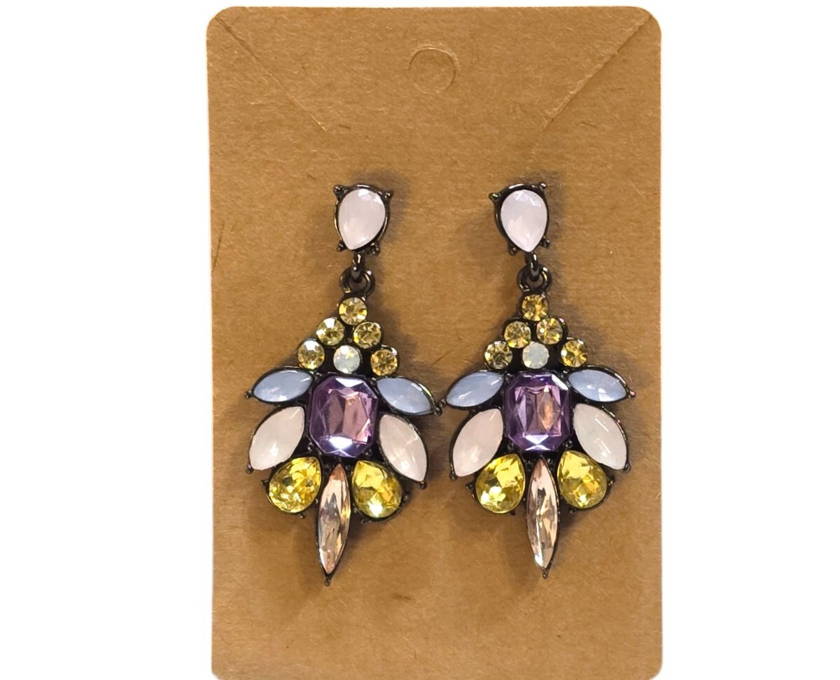 Women’s Trendy Gunmetal Plated Multi Color Resin Dangle Party Earrings NWOT