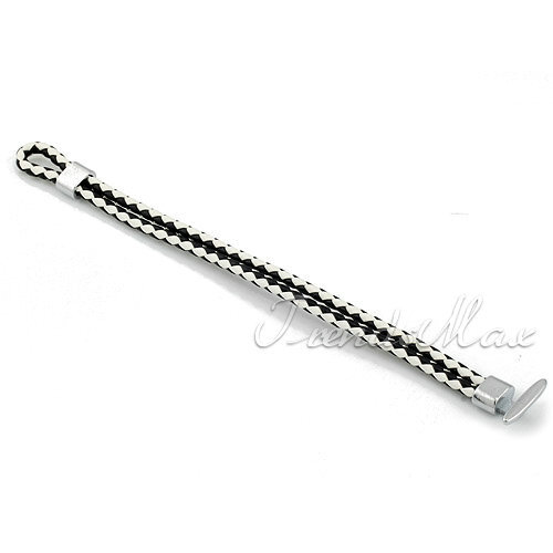 7.5mm Men Women White+Black Zebra Strands Braided Surfer Leather Bracelet 7 inch
