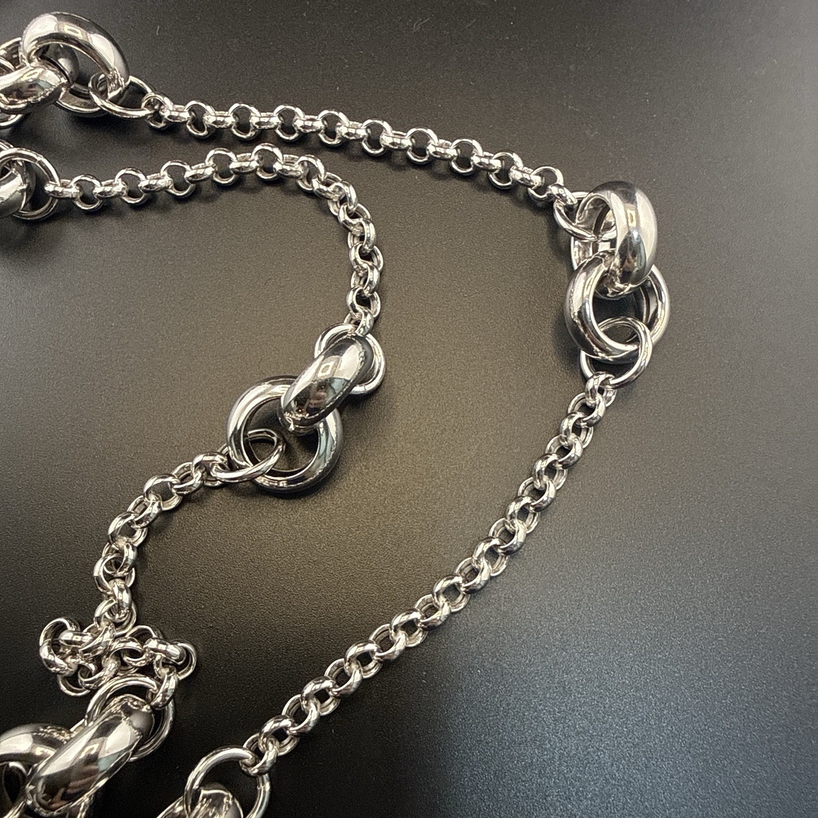 Vicenza Sterling Silver Necklace Chain Link Station Italy Long 36″ QVC 42g