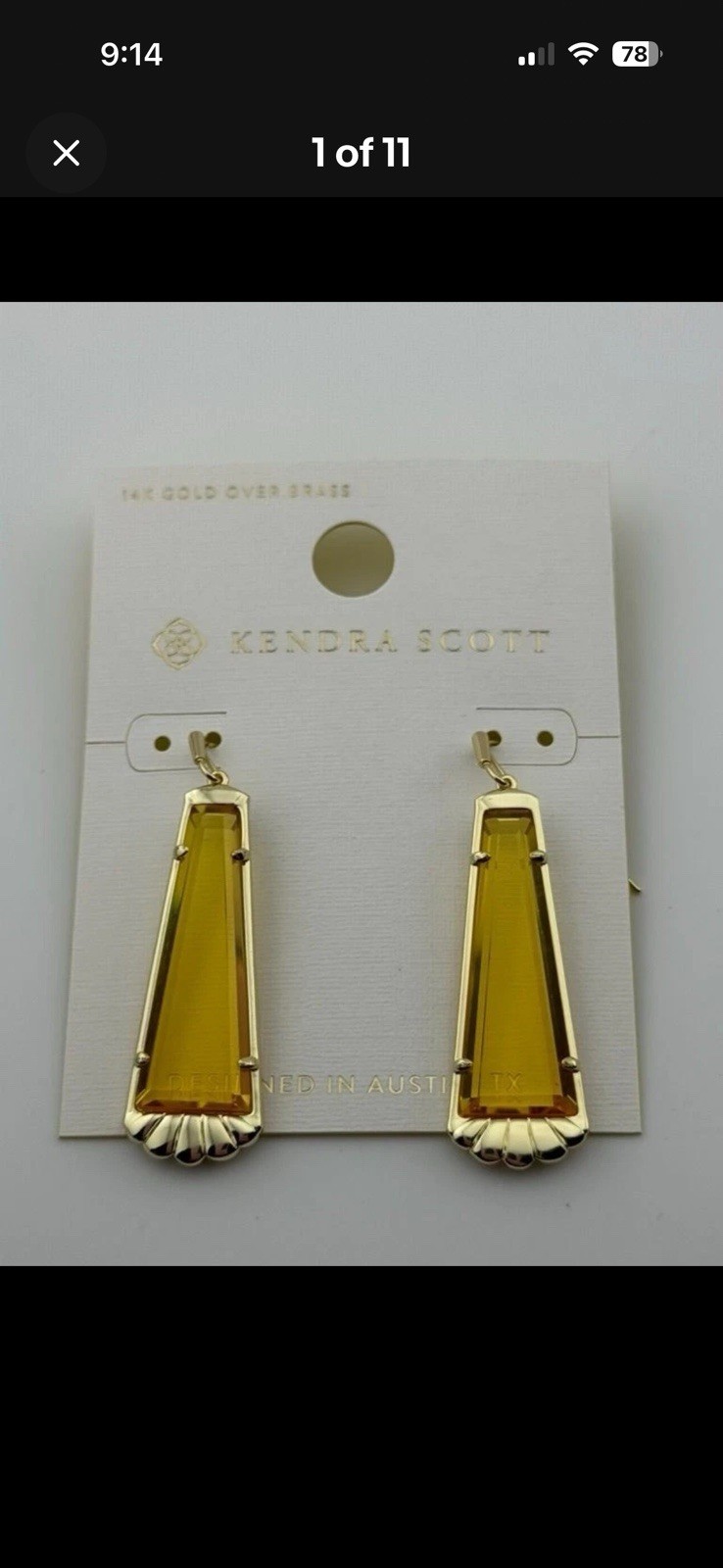 Kendra Scott Serena Drop Gold Tone Dangle Earrings Yellow Opalite