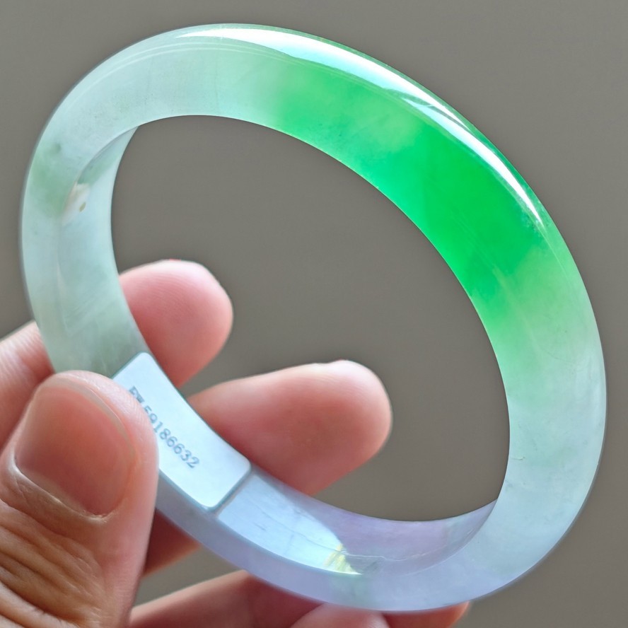 59mm Emerald Green Purple Icy Jadeite Jade Bangle Bracelet Burma Jade Bangle3466