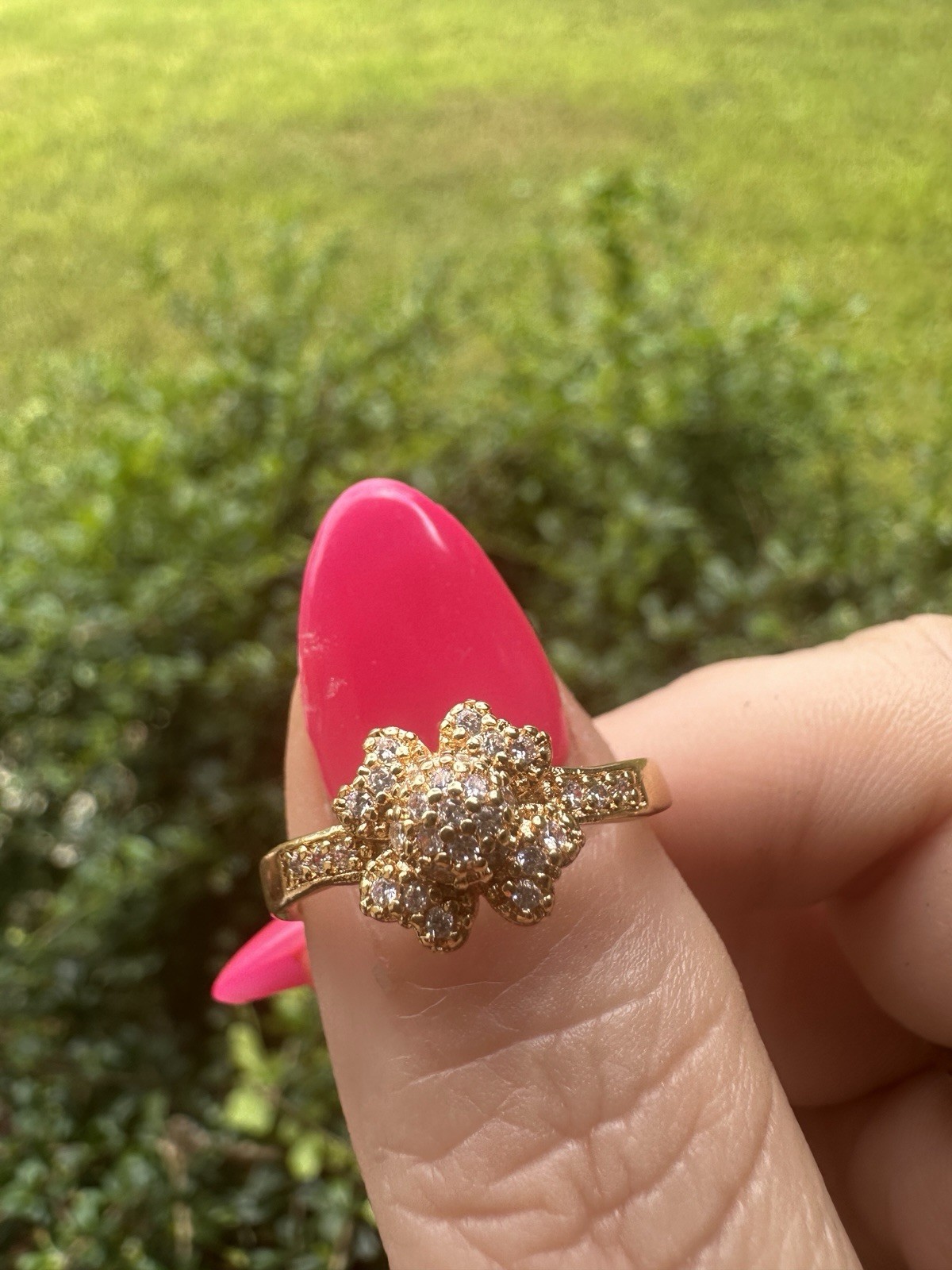 Gold-Tone Floral Cluster Ring with Clear Stones Stainless Steel Gifts