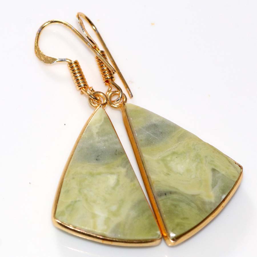 Golden Plated Bezel Larsonite Earrings 1.8″ Elegant Jewelry Most Beautiful GW