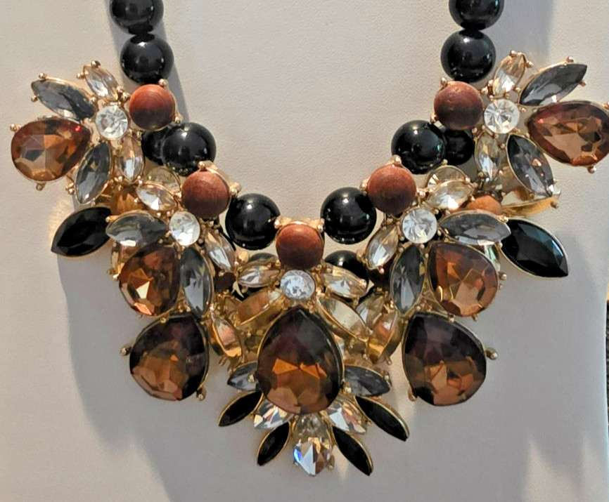 brown black white gold rhinestones statement necklace