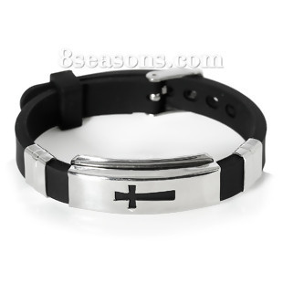 Sexy Sparkles Jewelry Men’s Stainless Steel Religious Black Silicone Cross Adjus