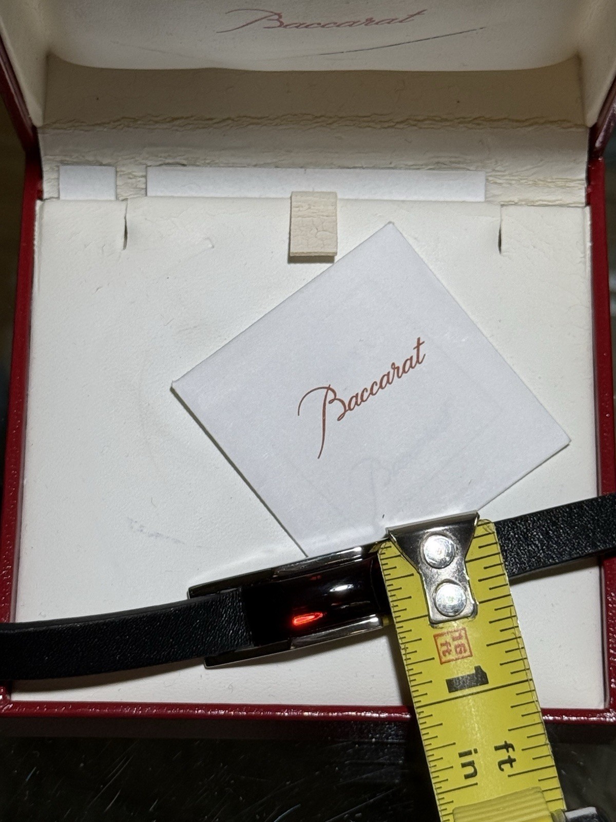 BACCARAT RED CRYSTAL LEATHER CABLE DOUBLE WRAP BRACELET AND S.S .925 / 6.5-7.5”