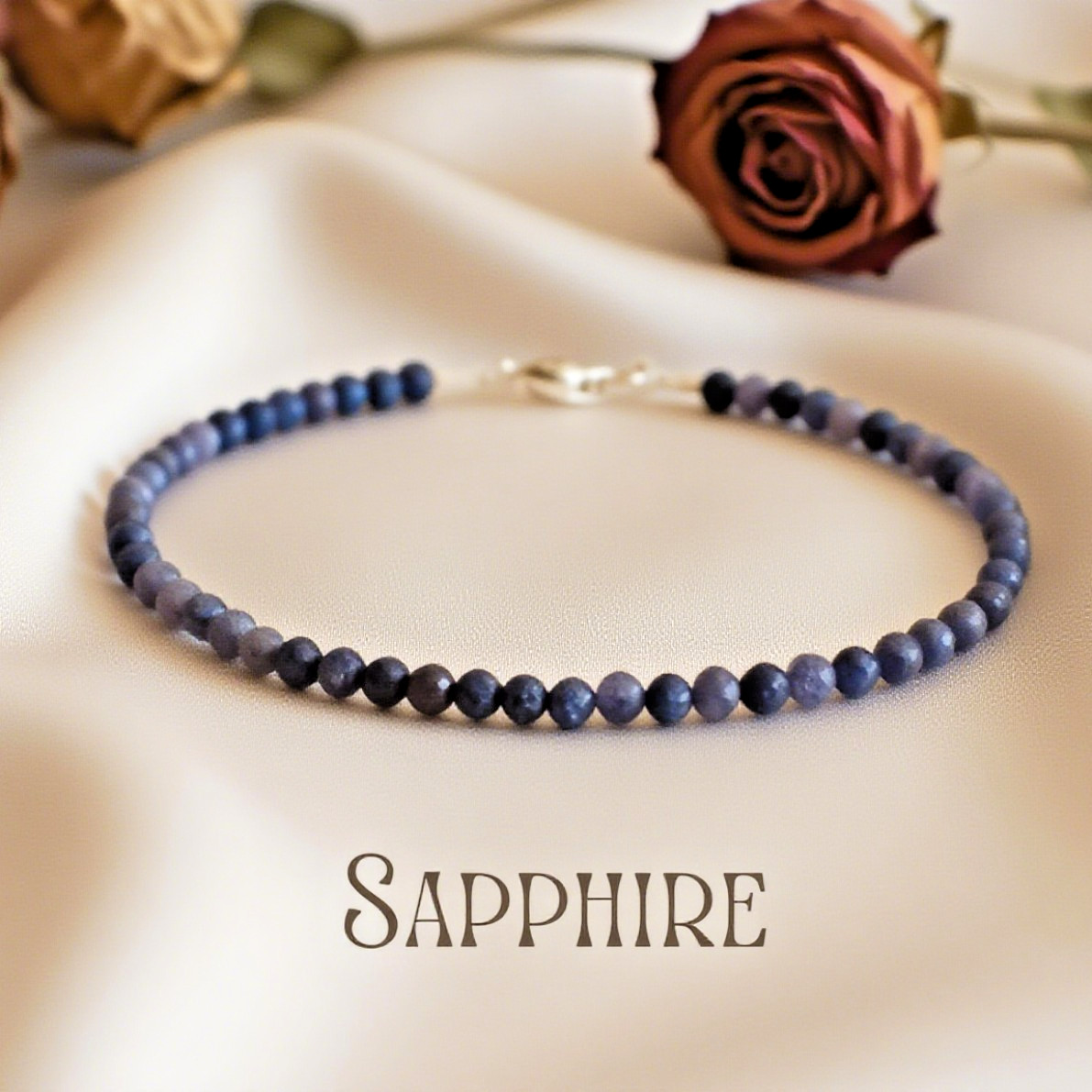 Natural Blue Sapphire Anklet Minimalist Birthstone Beaded Beach Women Bracelet