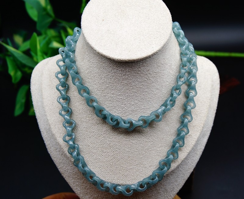 Certified Natural Grade A Icy Jade Jadeite Dragon Bone Interlocking Necklace
