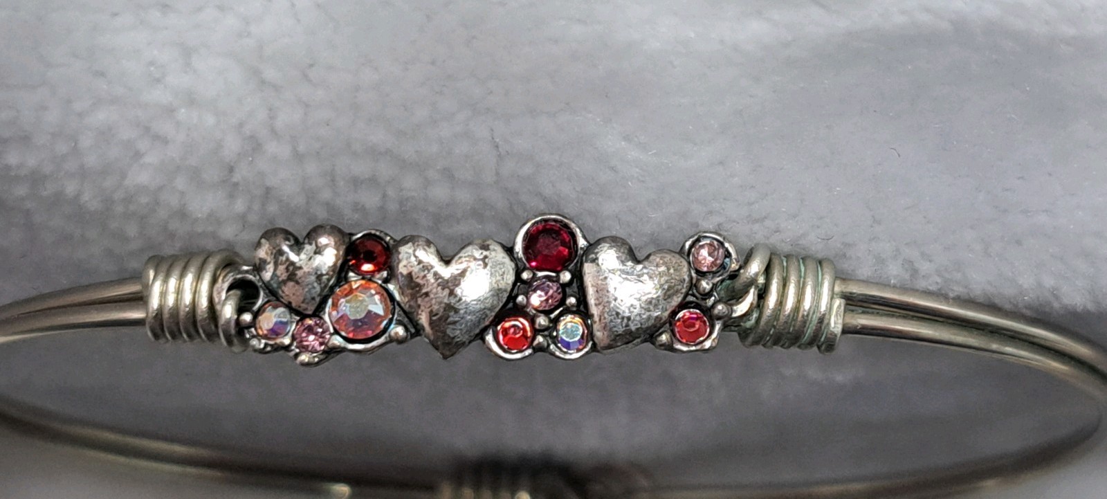 Luca +Danni Heart Medley Bangle Crystals Reds Pinks Silver Tone Regular Size