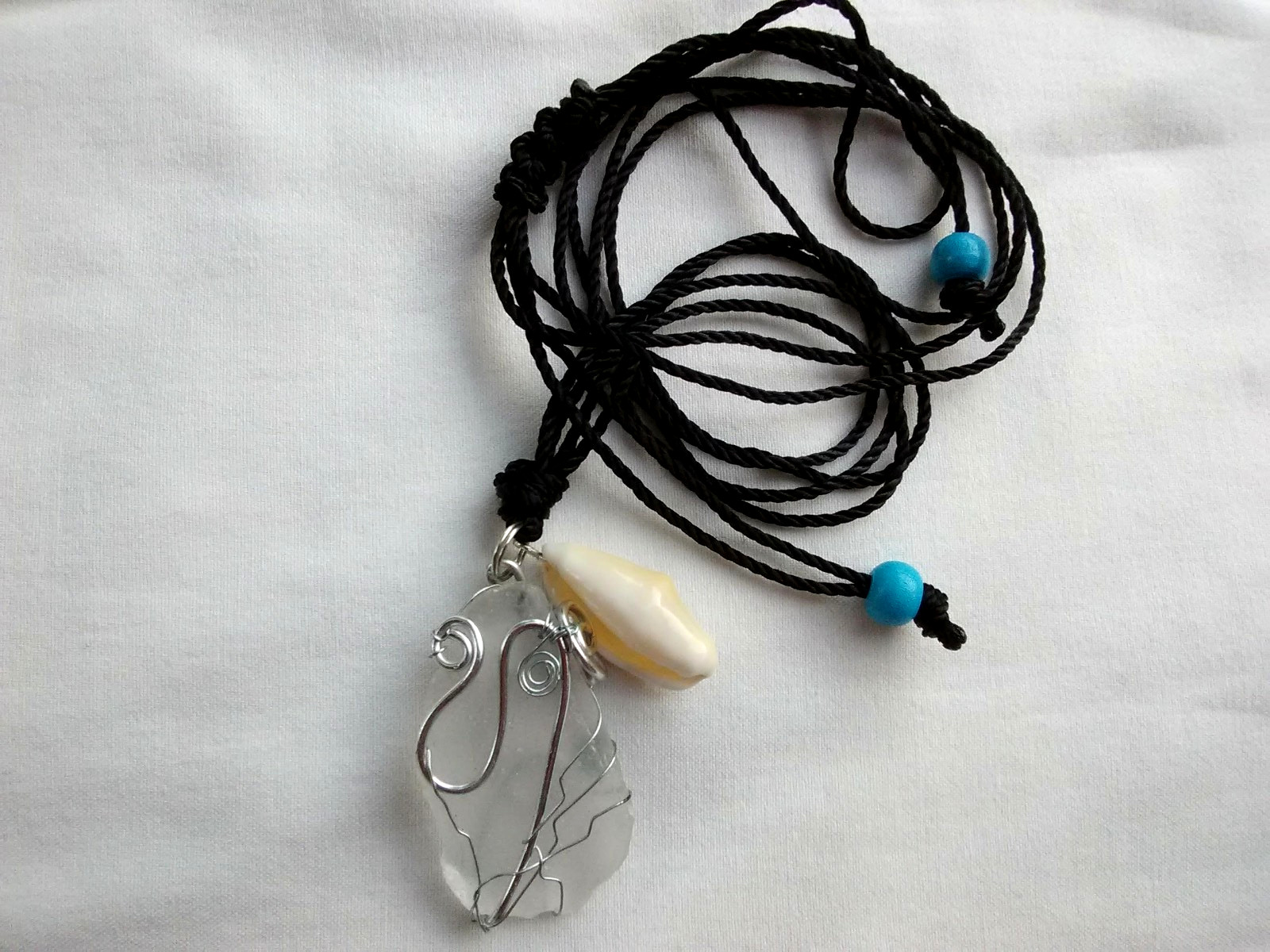 Frosted Beach Sea Glass Pendant Necklace 32″ Adj Nautical Jewelry USA Seller
