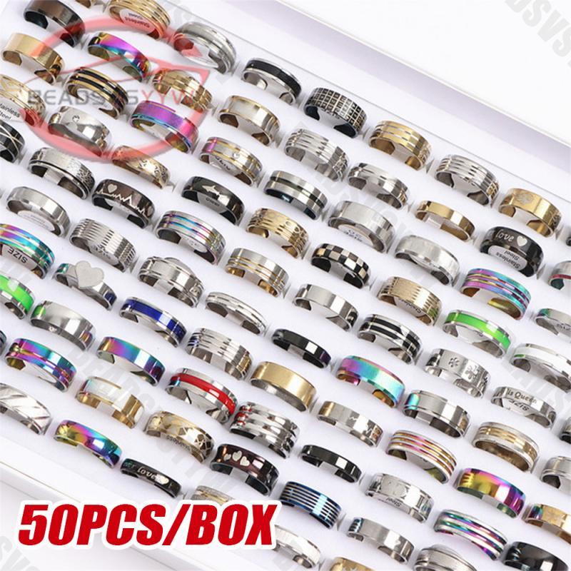 NEW 50pcs Wholesale Bulk Lot Mixed Stainless Steel Rings Men’s Women’s Band Ring