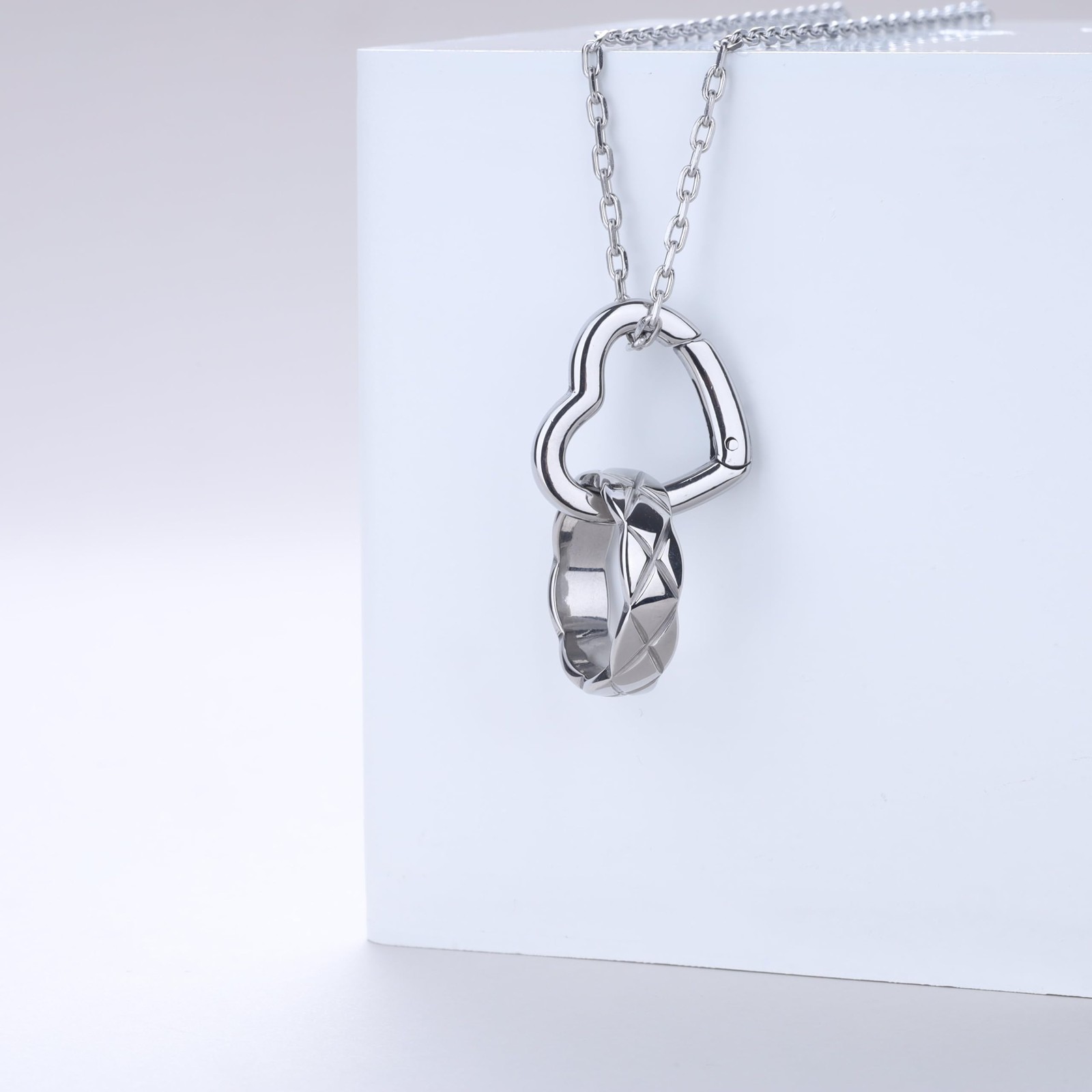 Stainless Steel Ring Holder Necklace for , ’s Silver Pendant Heart Charm Hold…