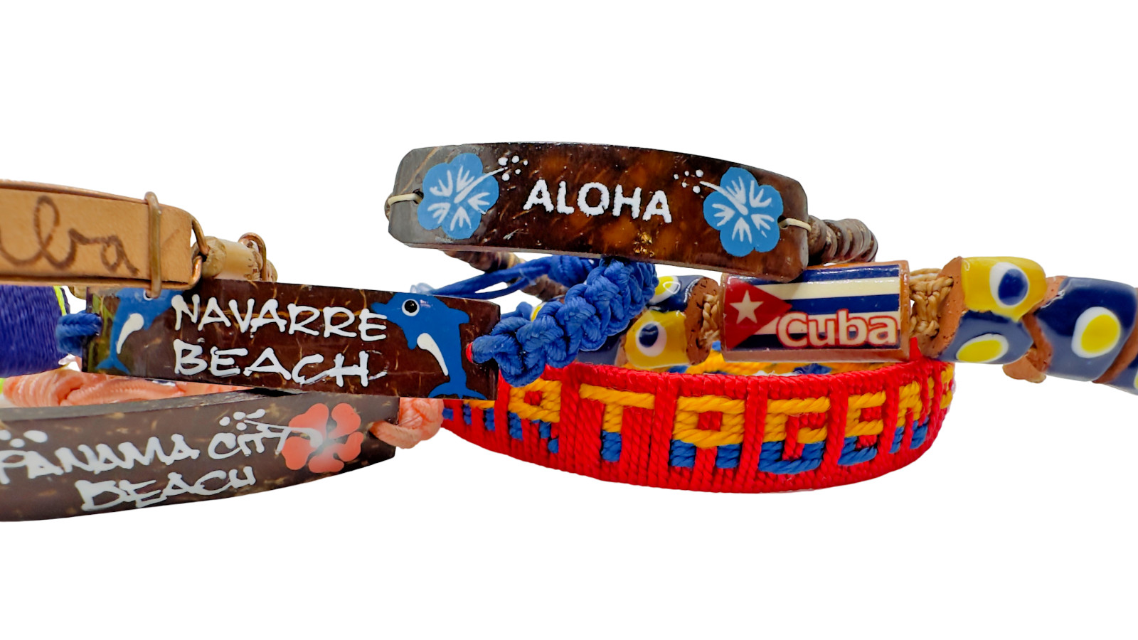 Lot 9 Handmade Travel Souvenir Bracelets Cuba Haiti Nicaragua Aloha Beach Vtg