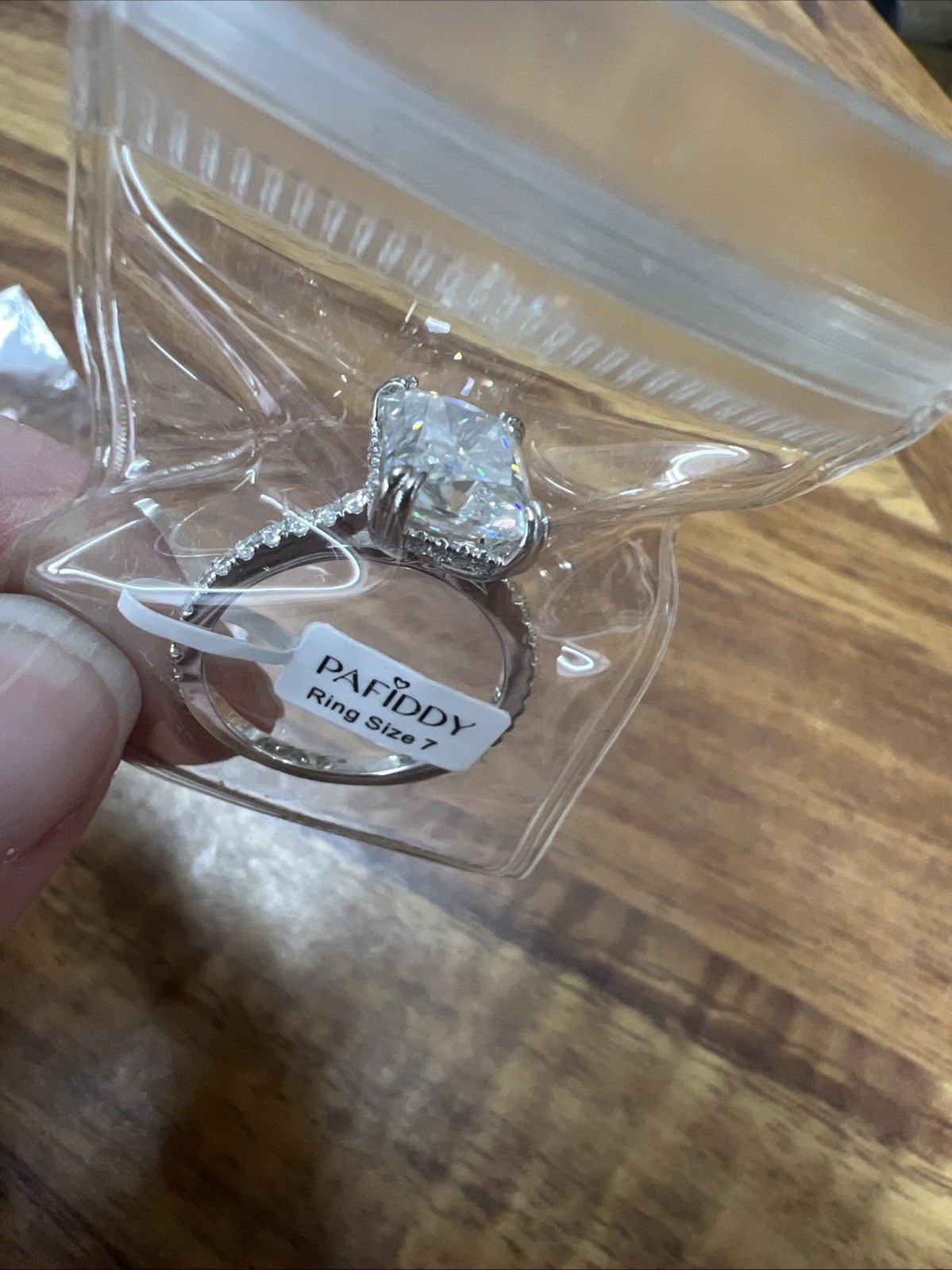 PAFIDDY Silver Radiant-Cut White Moissanite Solitaire Prong Ring Size 7