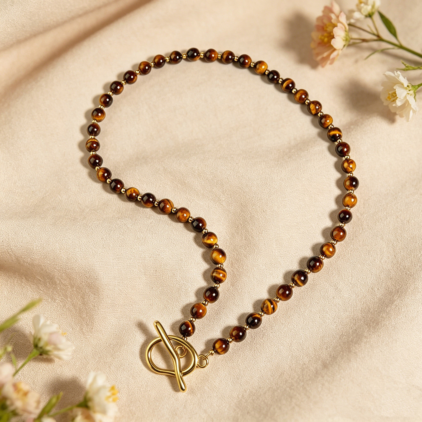 Tiger’s Eye Choker Necklace | Courage Confidence Energy Gold Toggle Jewelry Gift