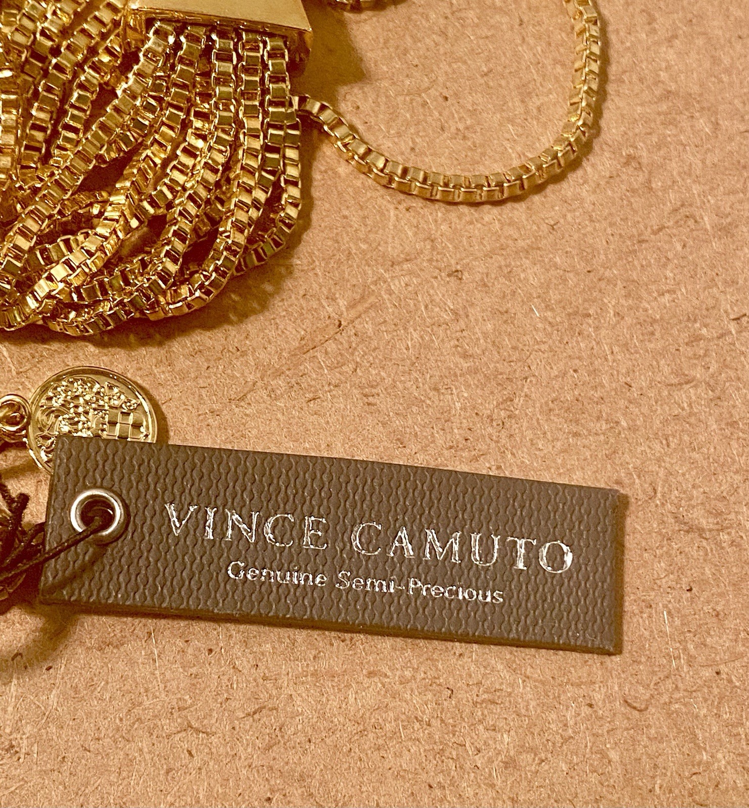 Vince Camuto Gold Tassel Necklace & Earrings Set Tiger Eye NWT Statement