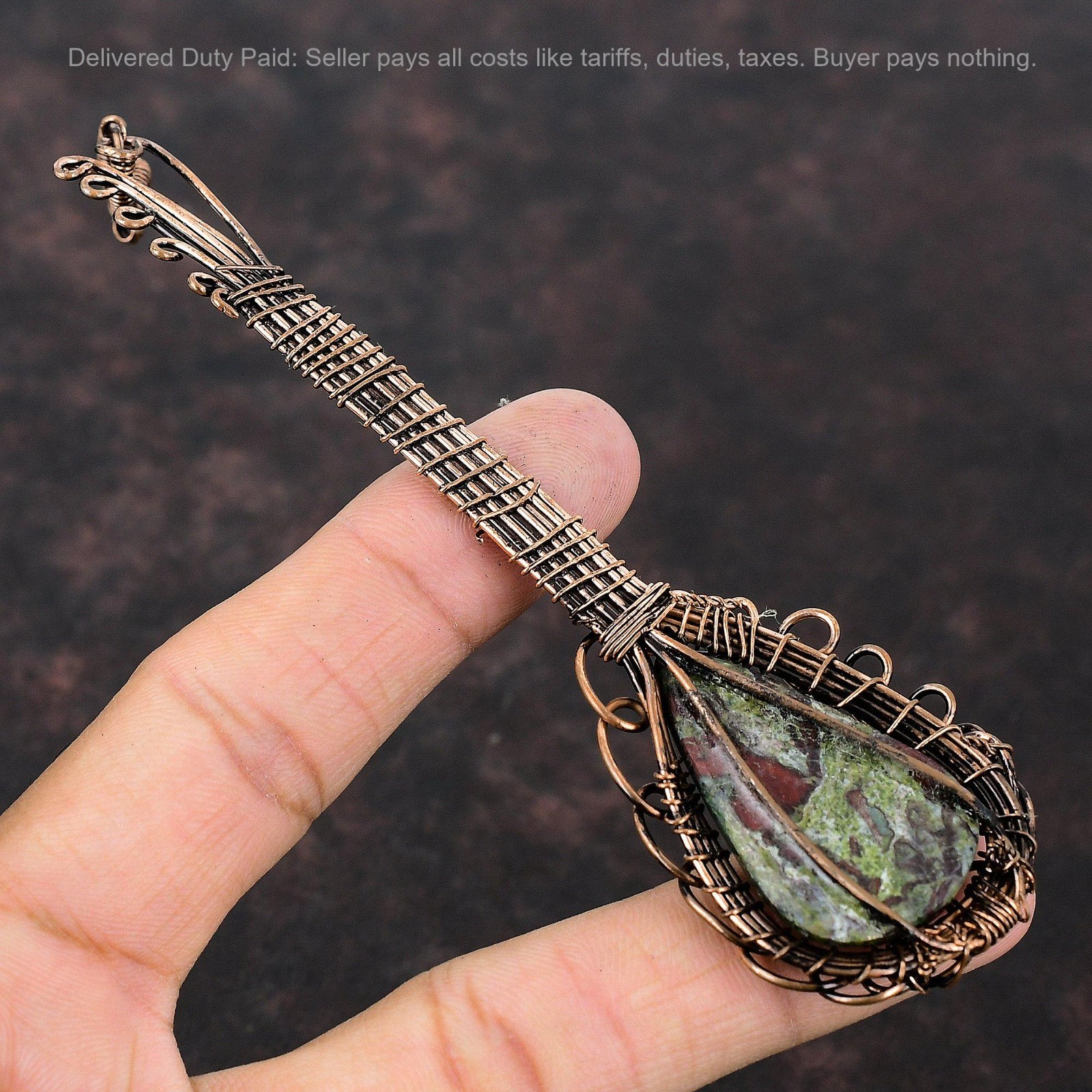 Pear Natural Dragon Bloodstone Birthday Wire Wrapped Guitar New Pendant Copper
