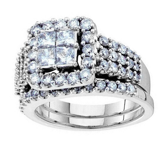 3Ct Simulated Princess Diamond Wedding Invisible Set Ring 14K White Gold Plated