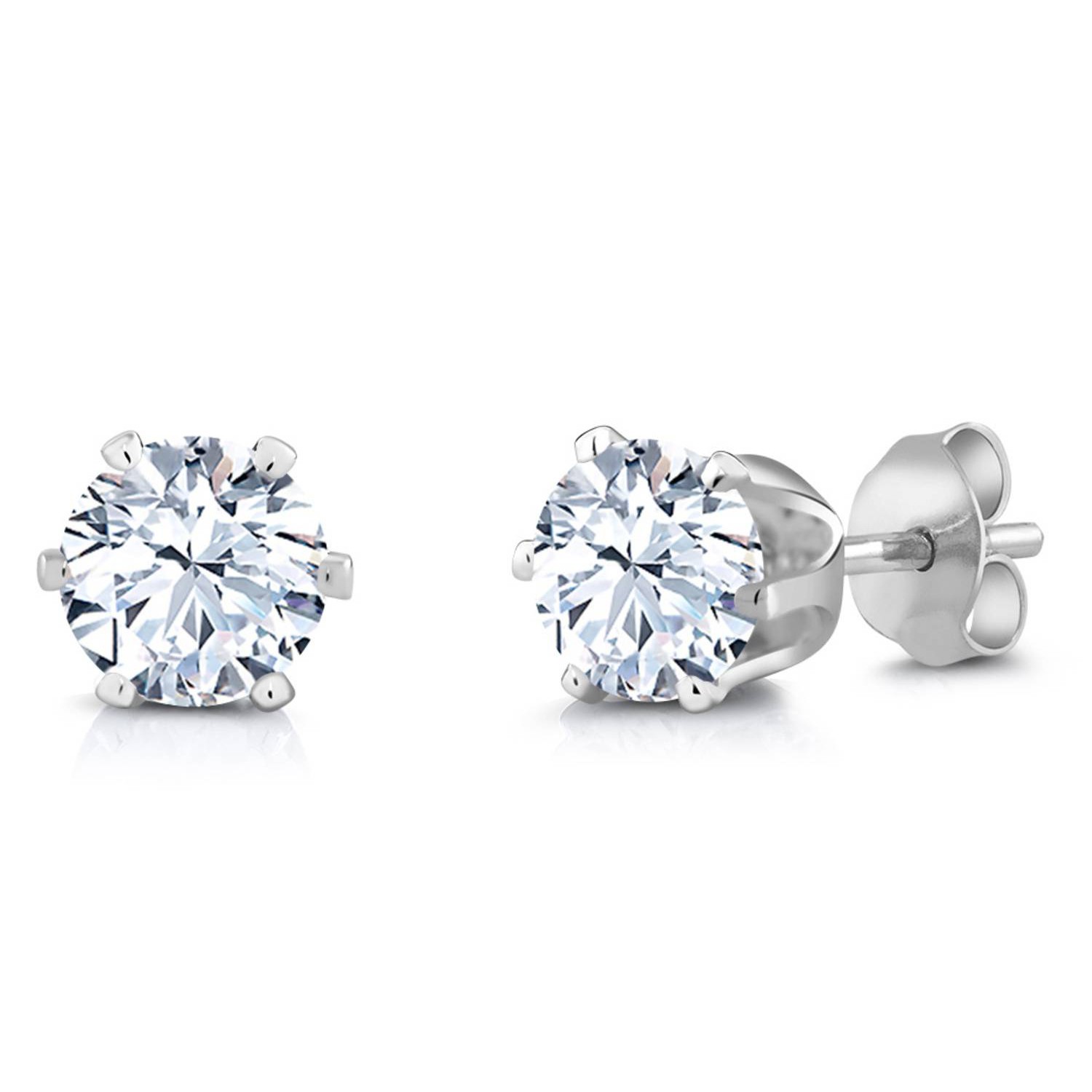3.00 Ct Cubic Zirconia CZ 6MM Post With Friction Back Stud Earrings For Women
