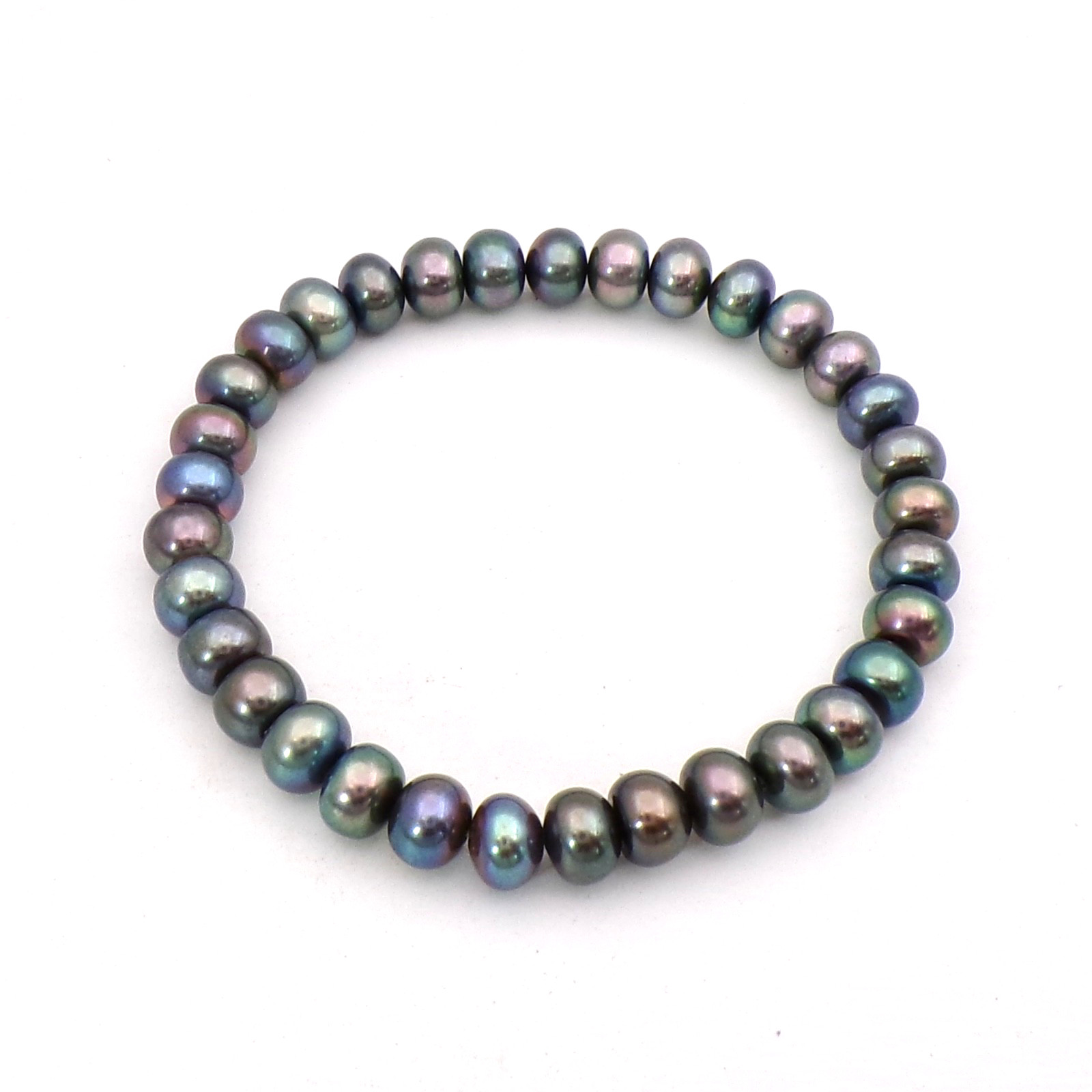 Peacock Gray Freshwater Pearl Stretch Bracelet New 7mm 6.5 to 8in