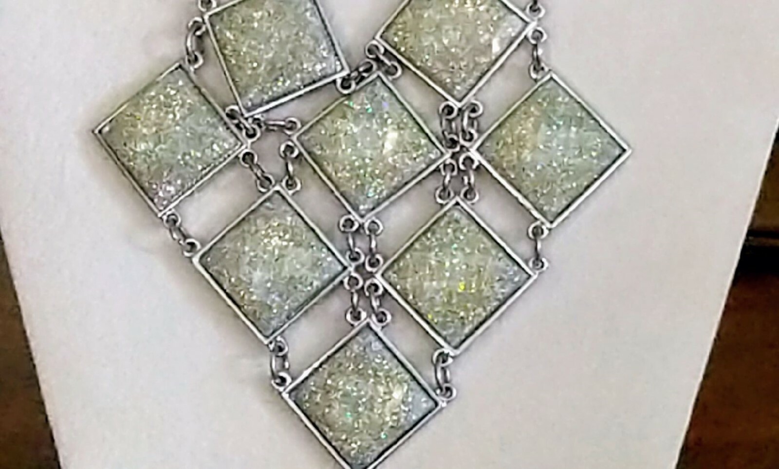 Multi Color Sparkle 12-Diamond Shapes in Graduated Bold Bib Necklace