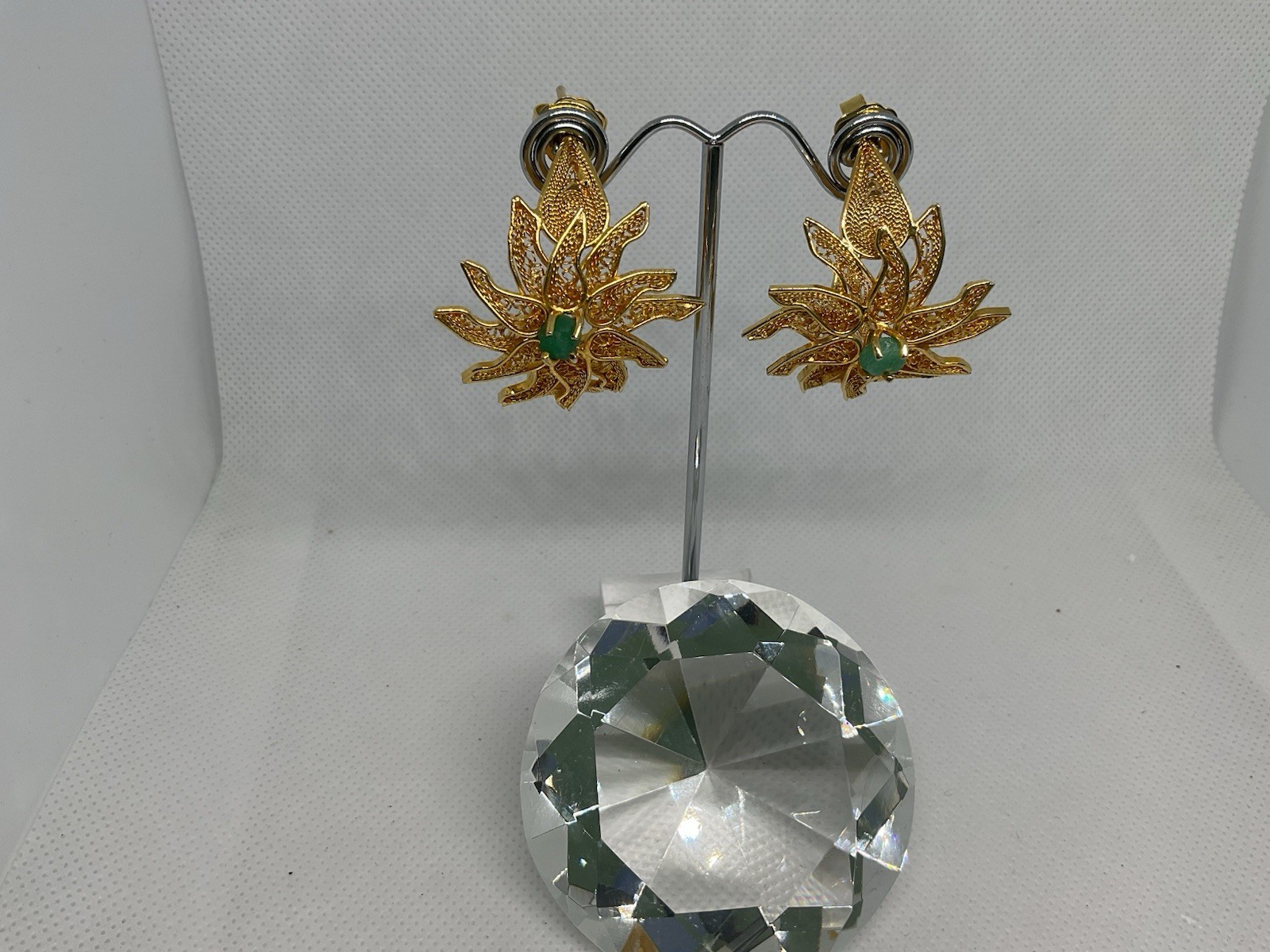 Gold Tone 18k Plated Large Earrings With Green Stone?